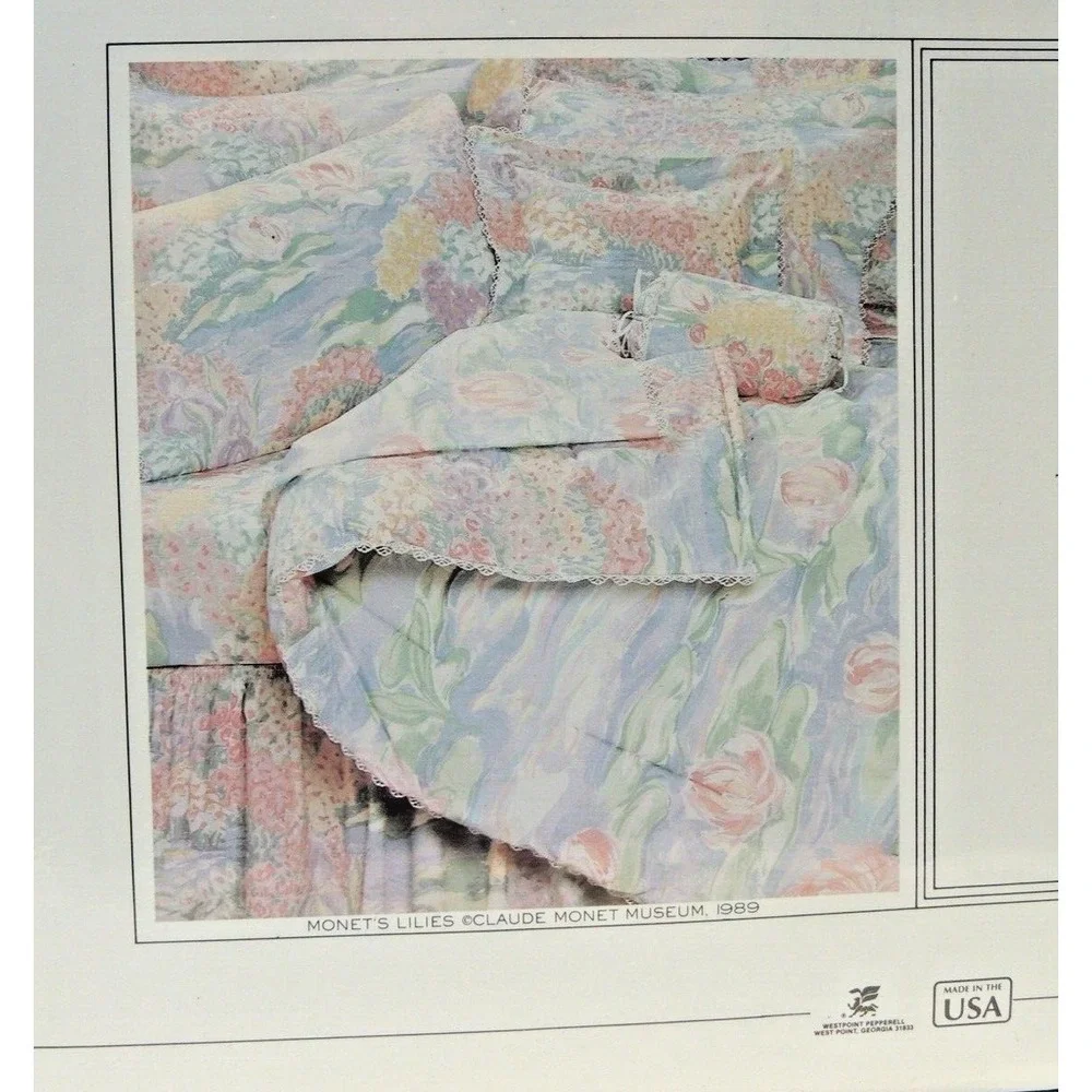 Atelier Martex Twin Flat‎ Sheet Monet's Lilies Floral Pastel Lace Vintage 80s